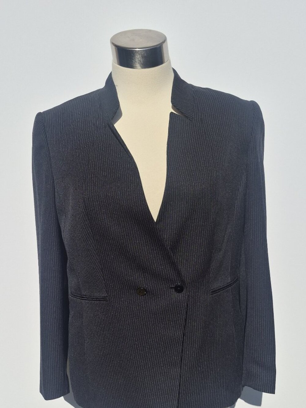 Tahari Black Pinstripe Double-Breasted Pant Suit - Size 18 Pants Altered to 27"